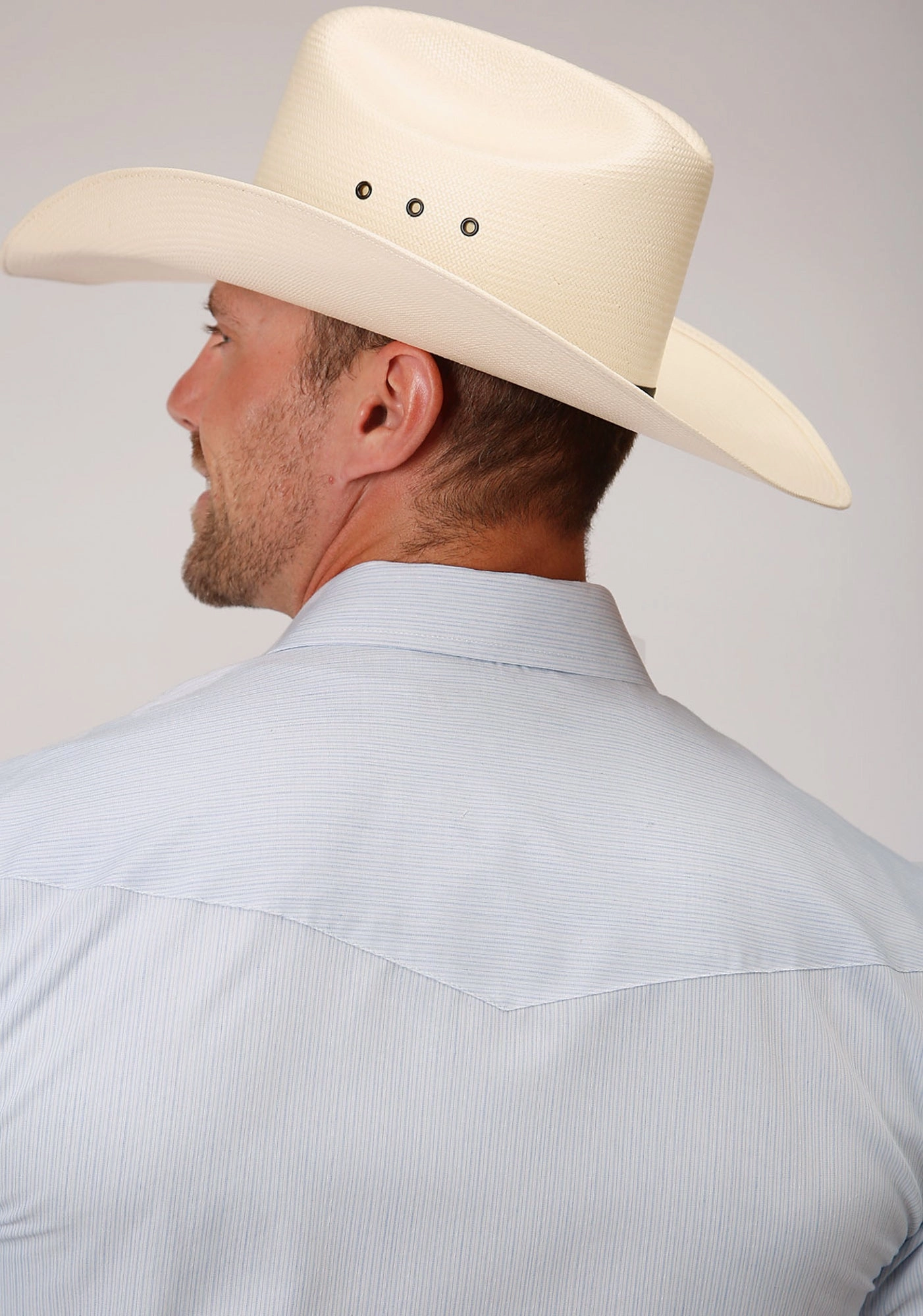 Roper Mens Blue/White Cotton Blend Tiny Stripe S/S Shirt Low Profile Pocket Design