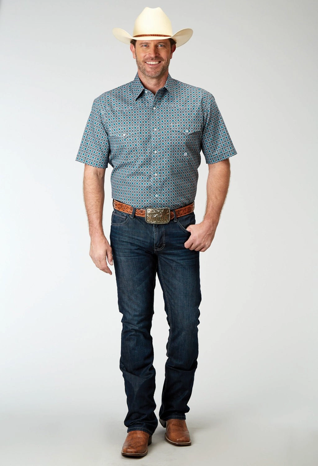 Roper Mens Frontier Foulard Multi-Color 100% Cotton S/S Shirt Unique Design