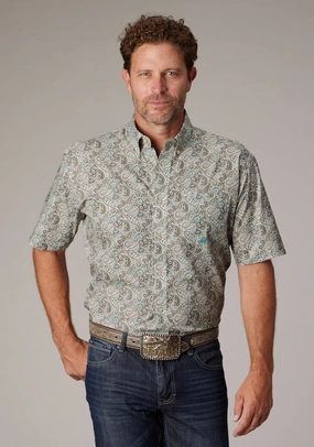Denim Blend Roper Mens Sand Dune Paisley Brown 100% Cotton 1 Pkt S/S Shirt