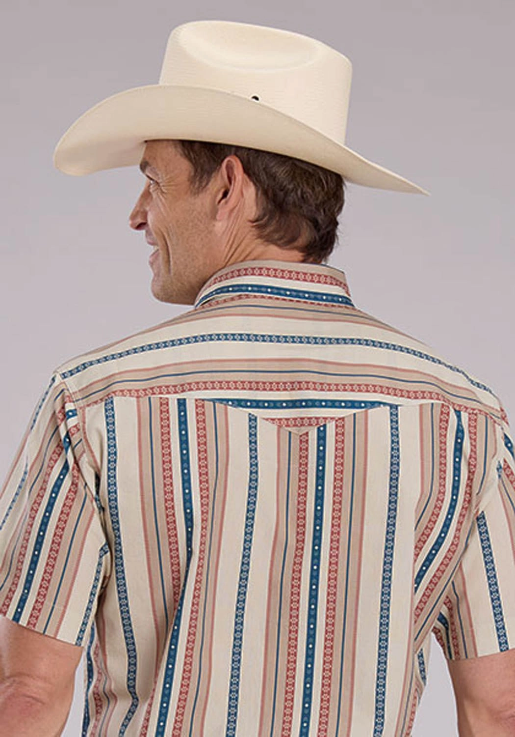 Roper Mens Southwest Vertical Stripe Tan 100% Cotton S/S Shirt All-Weather Ready Airflow Ventilation System