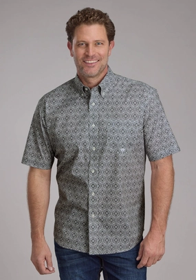 Artistic Design Animal Print Roper Mens Stretch Medallion Paisley Grey Cotton Blend 1 Pkt S/S Shirt