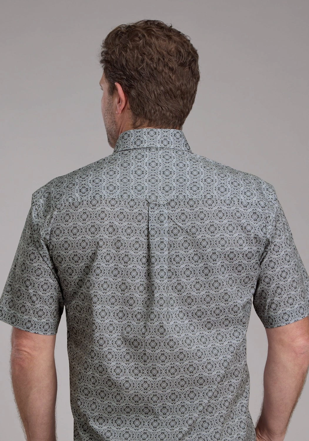 Roper Mens Stretch Medallion Paisley Grey Cotton Blend 1 Pkt S/S Shirt Ergonomic Sleeve Cut color block