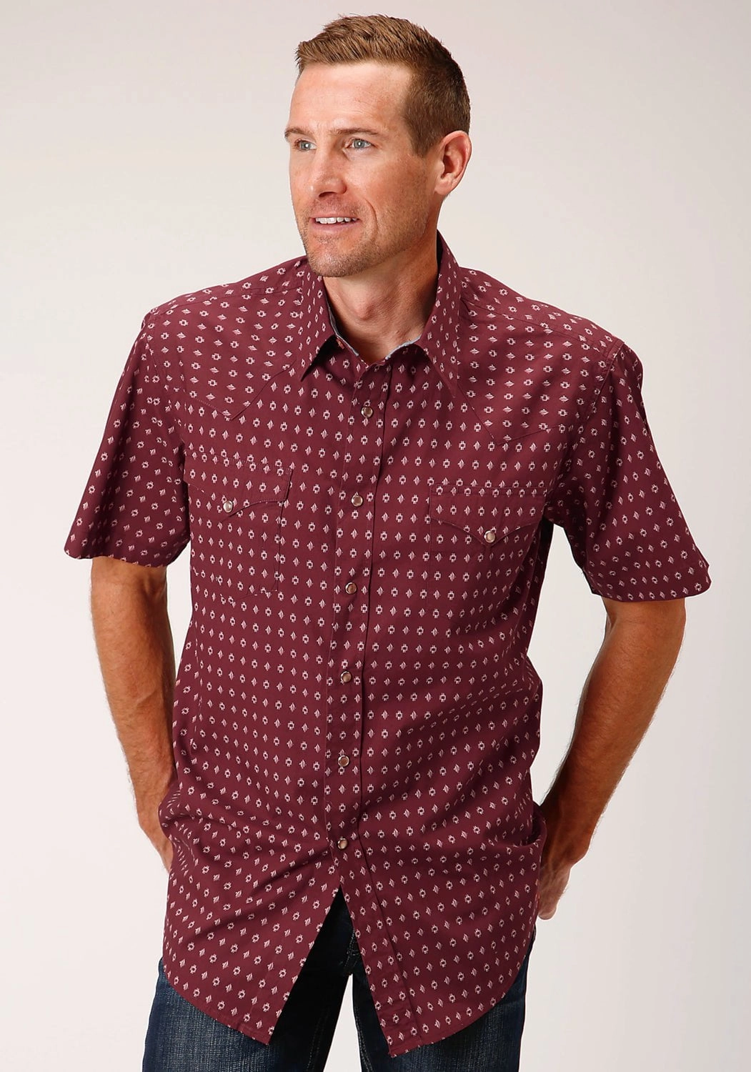 Roper Mens Texture Diamond Red 100% Cotton S/S Shirt Non Irritating Tags High Street Fashion