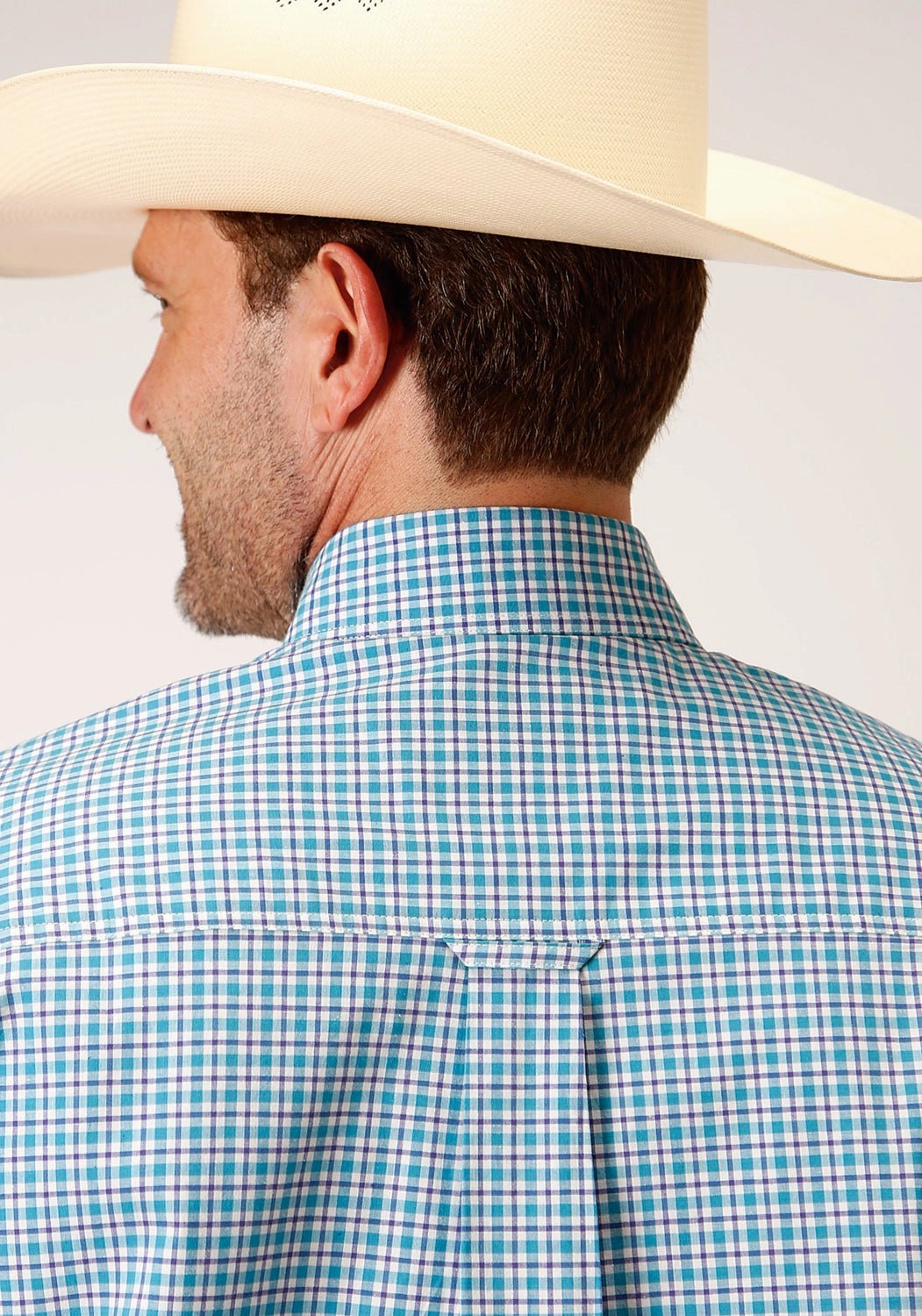 Mountain Escape Roper Mens Turquoise Cotton Blend Stretch Check BD S/S Shirt