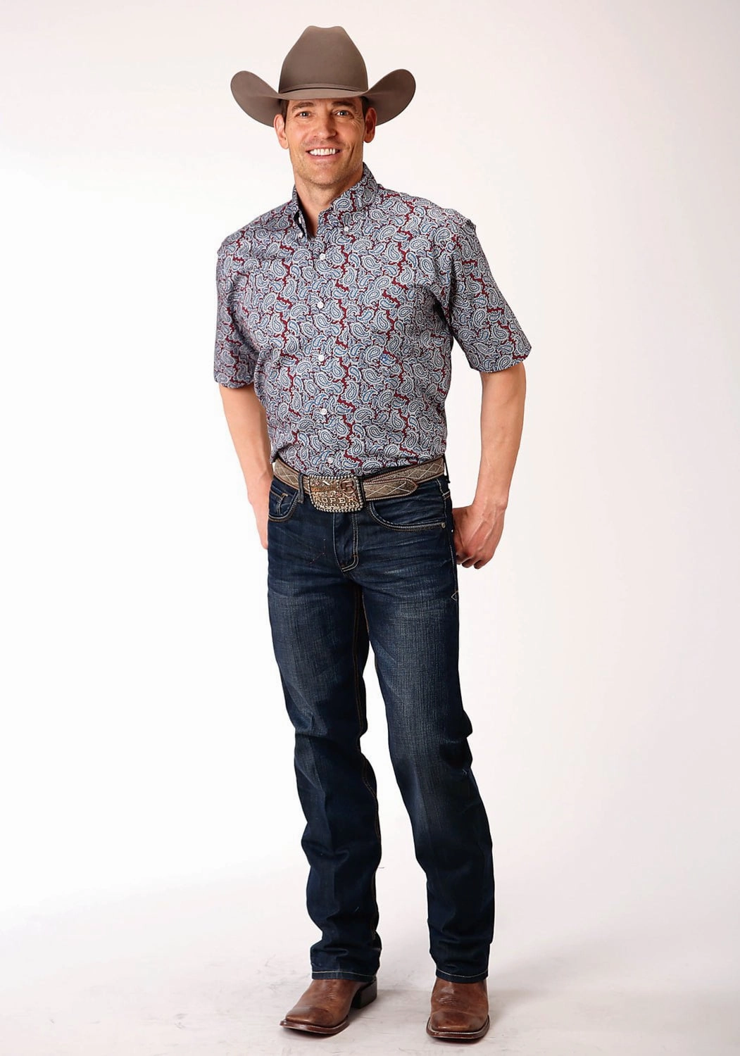 Current Style Roper Mens Wine 100% Cotton Liberty Paisley BD S/S Shirt