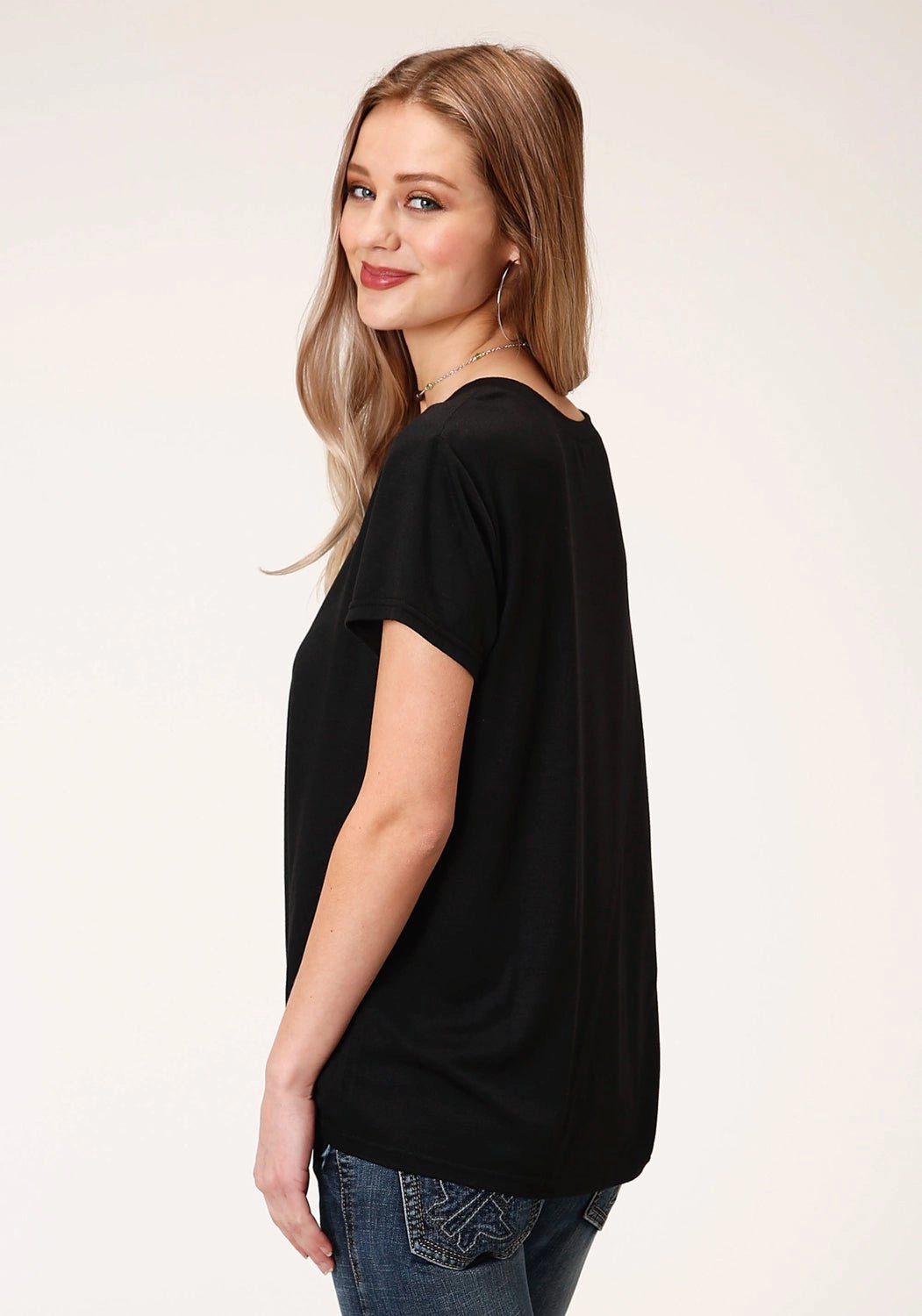 Roper Womens Black Poly/Rayon Honky Tonk S/S T-Shirt Loose style Poolside Lounge