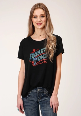 Work Appropriate Roper Womens Black Poly/Rayon Honky Tonk S/S T-Shirt