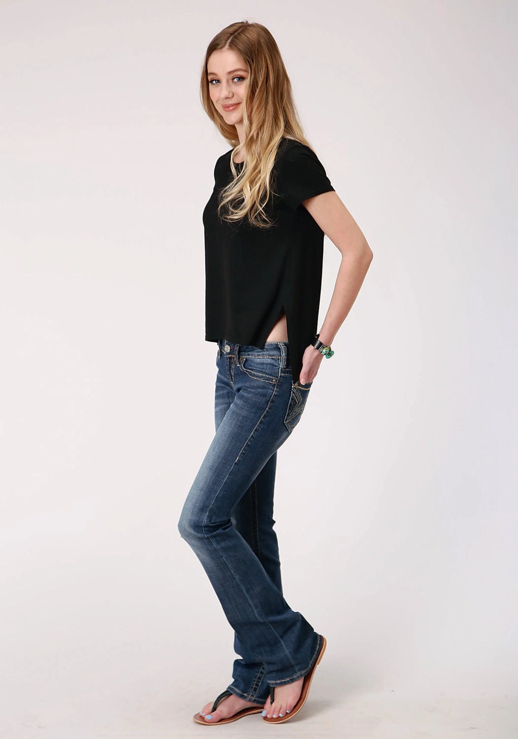 Yoke Design Airflow Ventilation System Roper Womens Black Poly/Rayon Self Cross Straps S/S T-Shirt