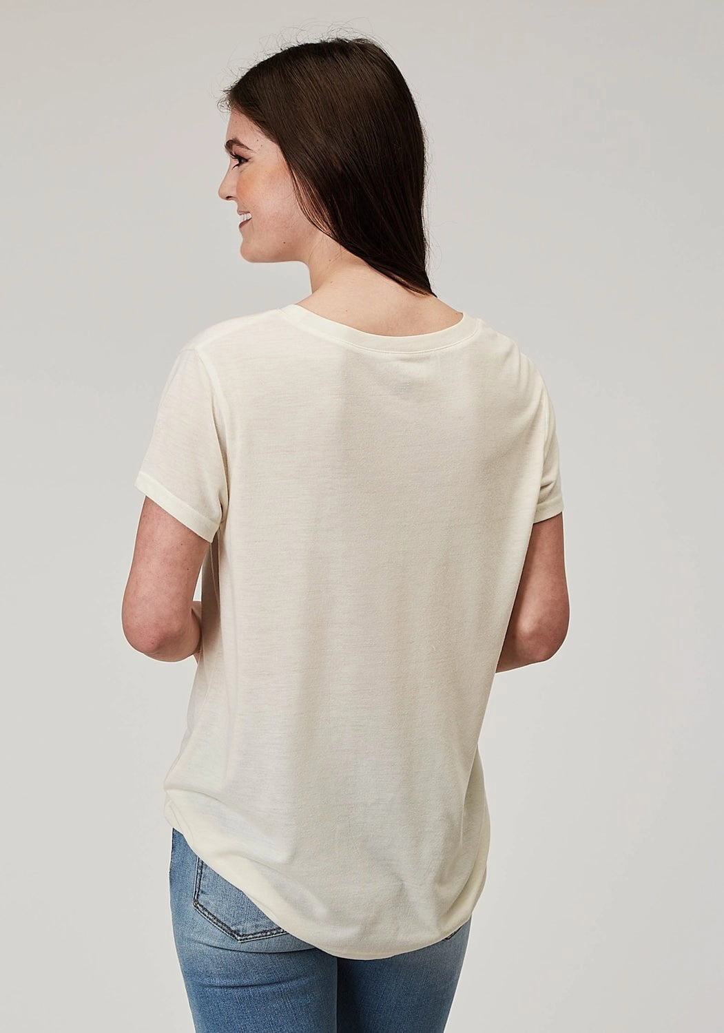 Layered Sleeve Cuffs Roper Womens Desert Buffalo Cream Poly/Cotton S/S T-Shirt