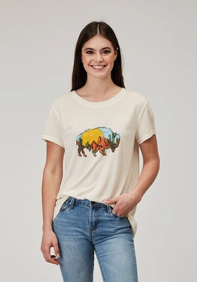 UV Protective Fabric Roper Womens Desert Buffalo Cream Poly/Cotton S/S T-Shirt