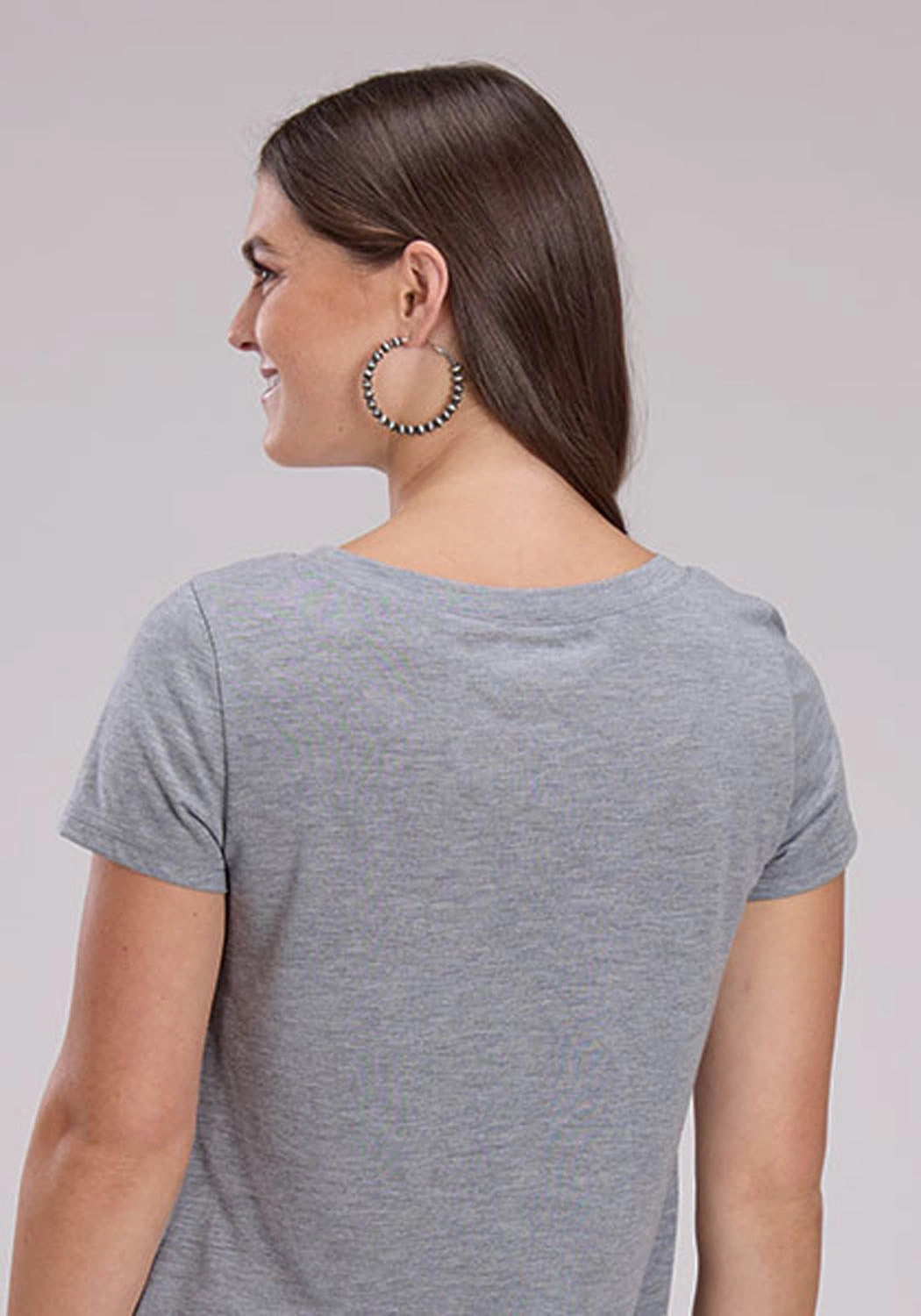 Roper Womens Desert Road Longhorn Grey Poly/Rayon S/S T-Shirt Retro Vibe