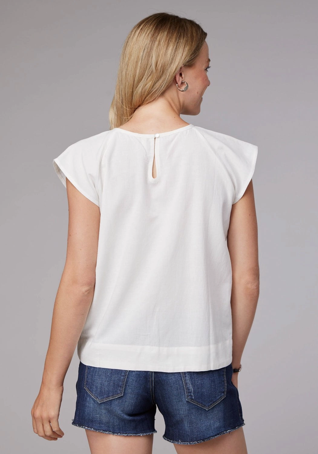 Relaxed Silhouette Roper Womens Flutter Raglan White Cotton Blend S/S T-Shirt