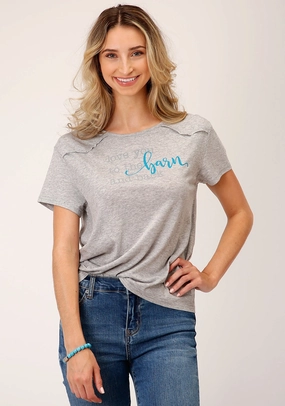 Roper Womens Love You Barn Grey Poly/Rayon S/S T-Shirt Eco-Friendly Choice Designer Look
