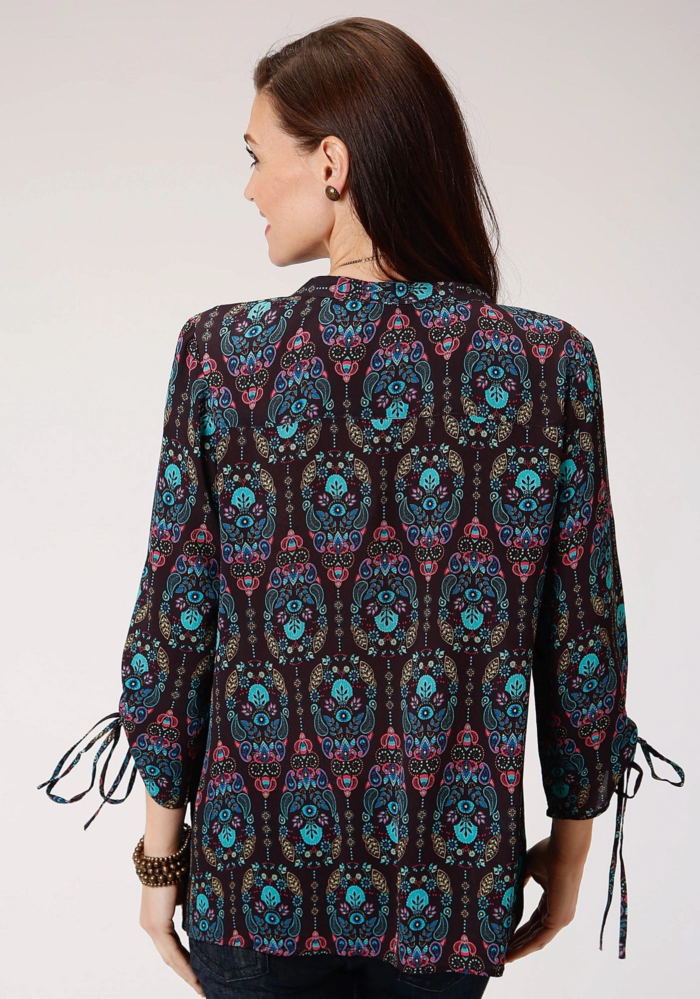 Year-Round Wear Roper Womens Purple Multi Polyester Jewel Paisley S/S Tunic