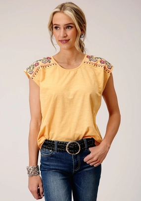 Roper Womens Slub Jersey Yellow 100% Cotton S/L T-Shirt handmade touch garden party