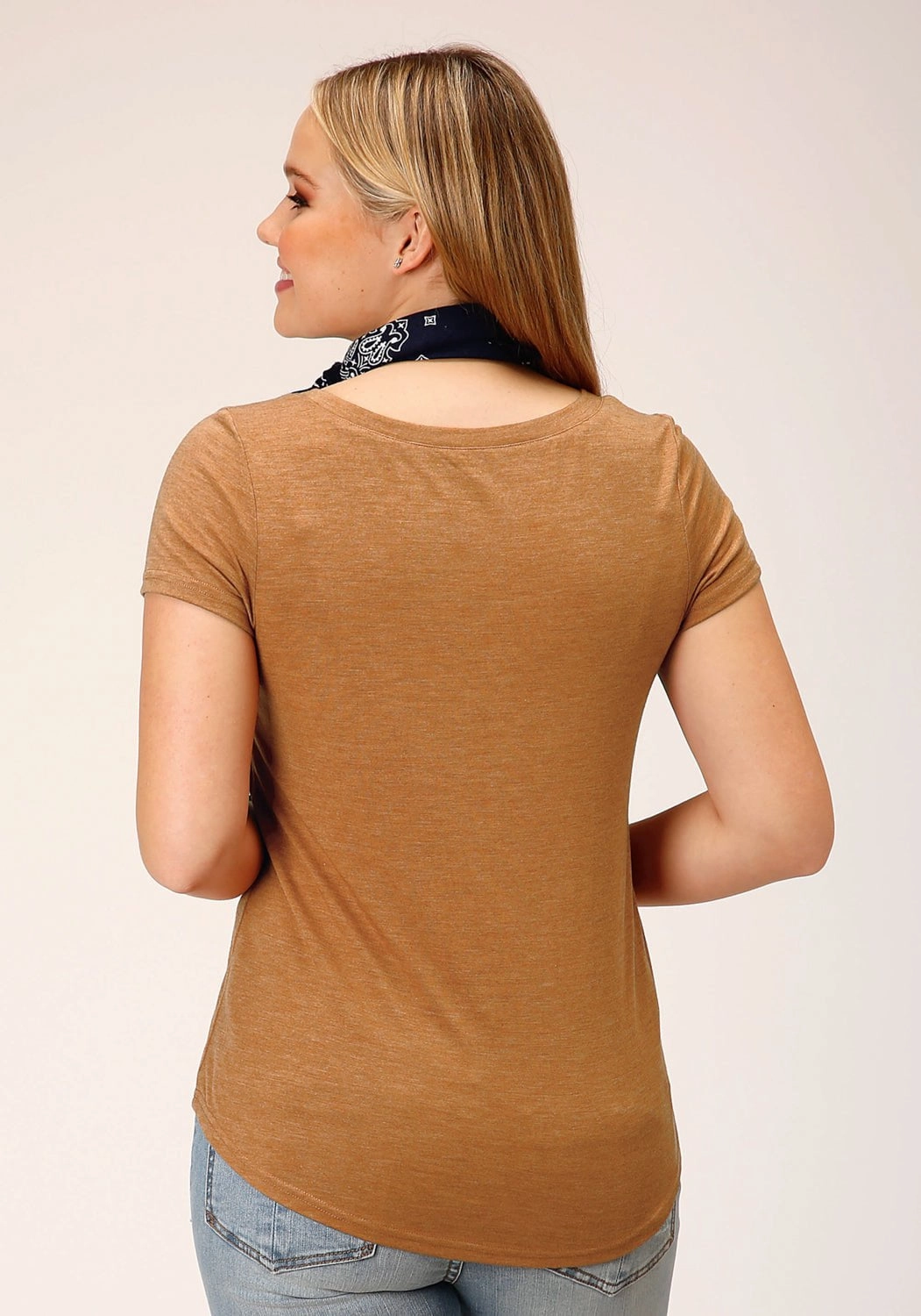 Smooth Seam Finish Roper Womens Stars Big and Bright Tobacco Brown Poly/Rayon S/S T-Shirt