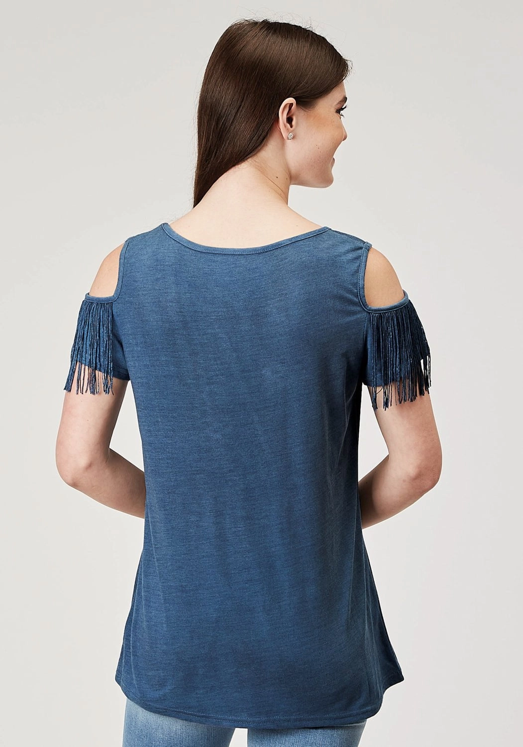 Roper Womens Stay Wild Navy Poly/Cotton Cold Shoulder S/S T-Shirt Rugged Style Brunch Outfit