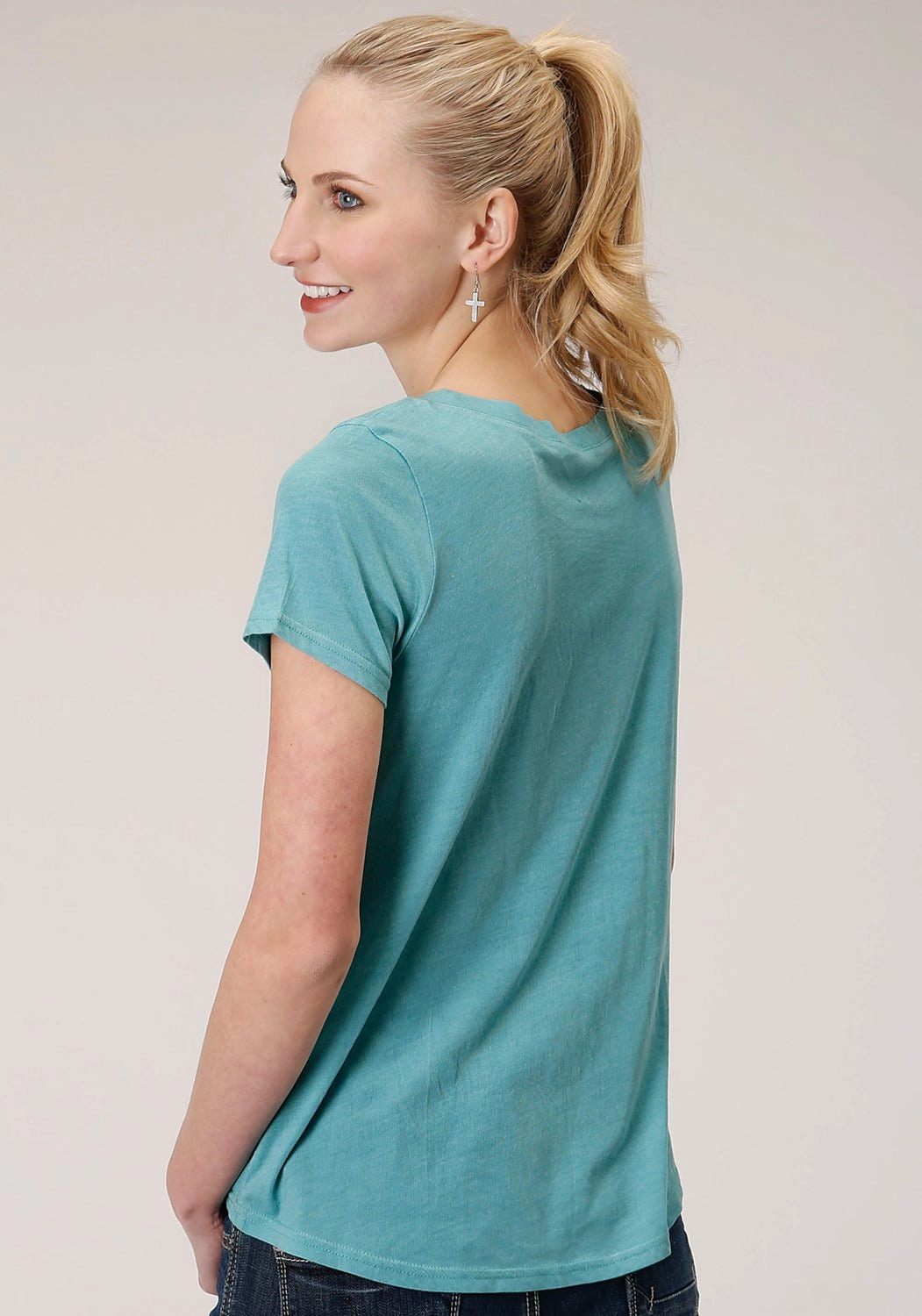 Easy Care Material Roper Womens Teal Poly/Rayon Roam Free S/S Buffalo T-Shirt