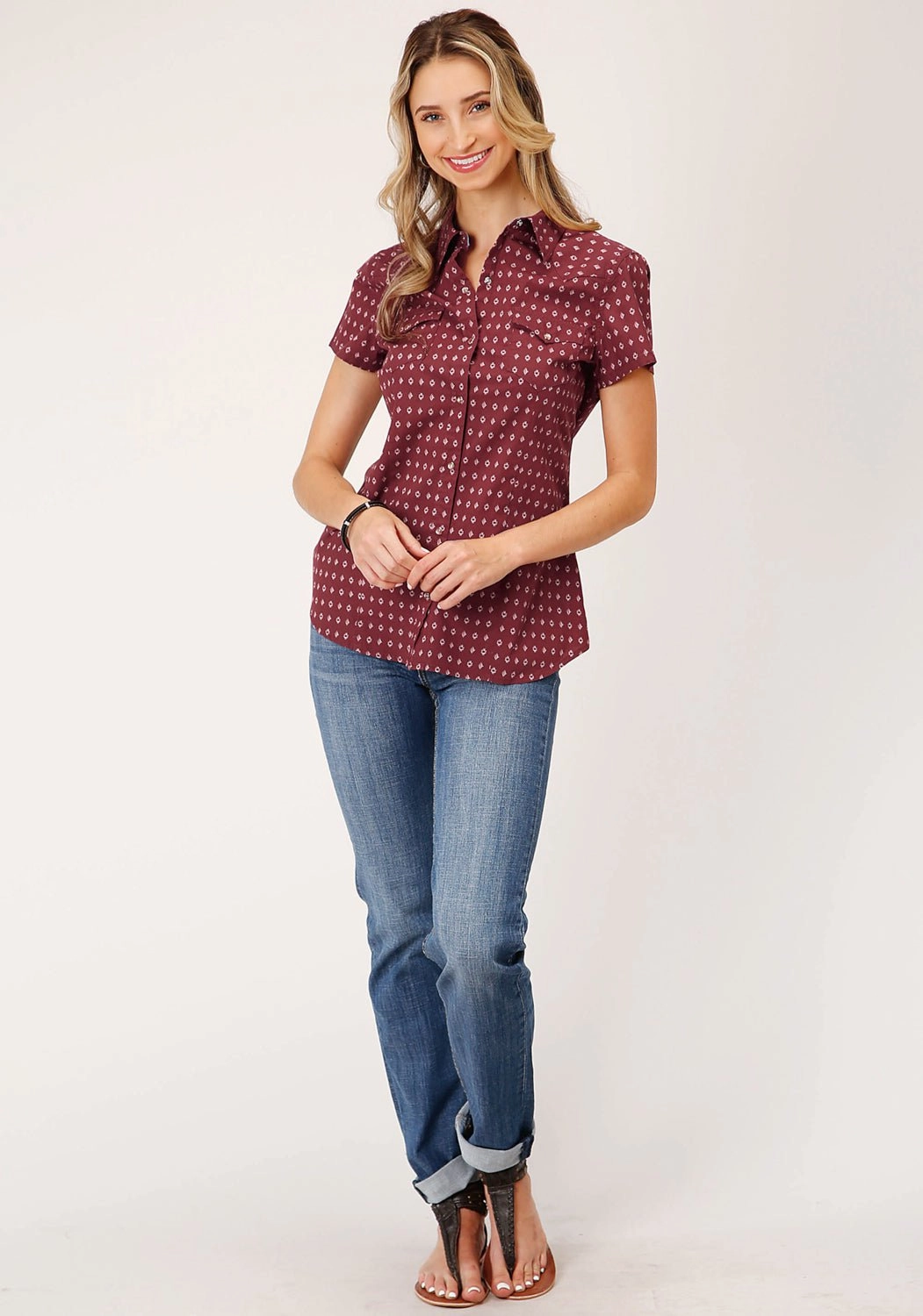 Minimalist Aesthetic Organic Cotton Roper Womens Texture Diamond Red 100% Cotton S/S Shirt