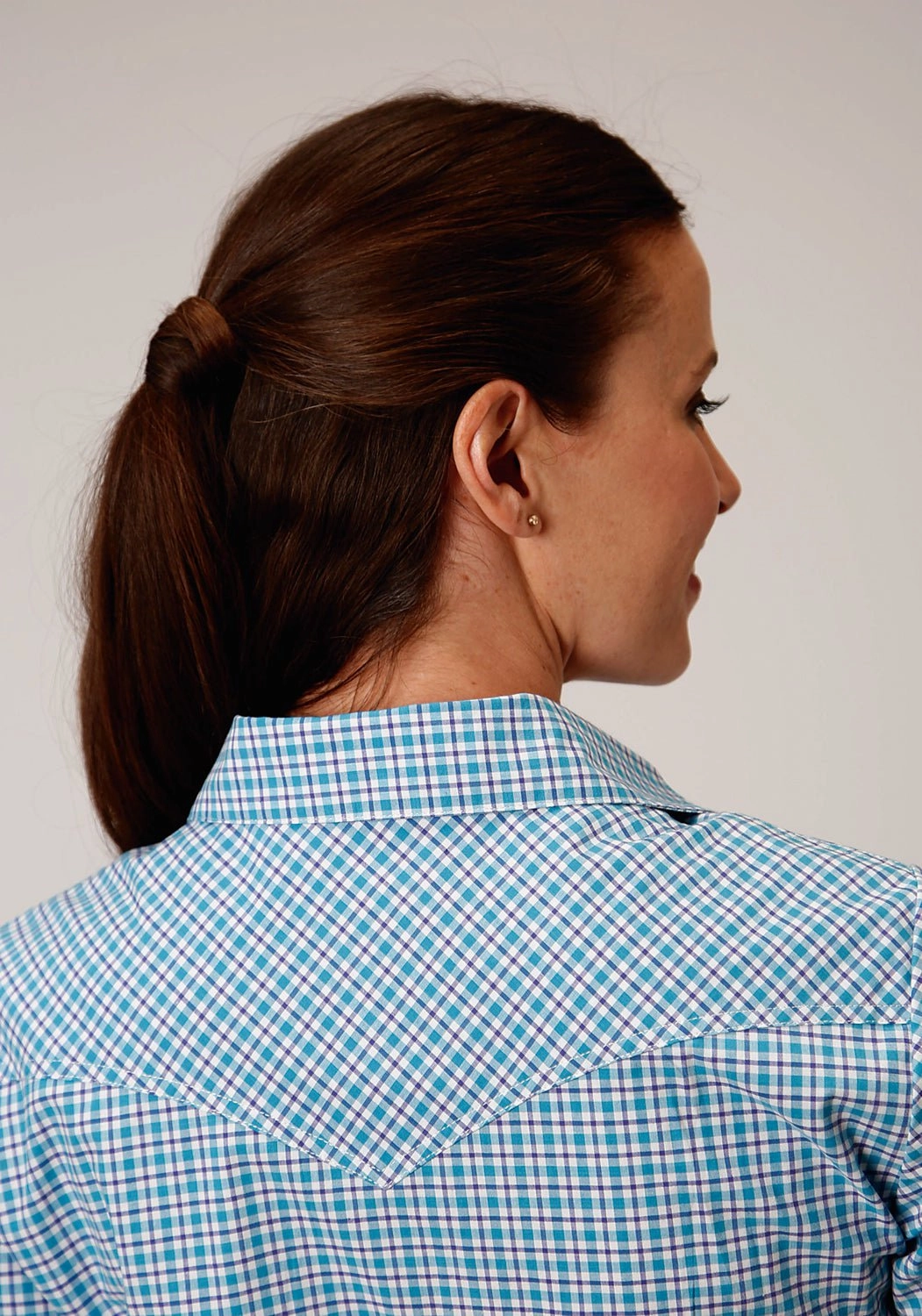 Trendy Outfit Roper Womens Turquoise Cotton Blend Stretch Check S/S Shirt