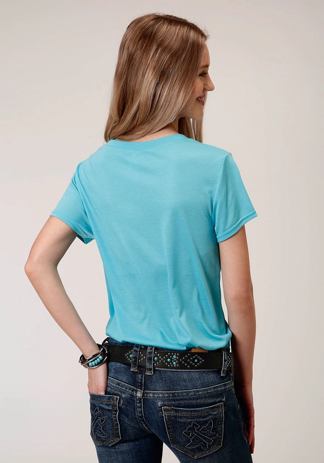 Roper Womens Turquoise Poly/Rayon Horse Rider S/S T-Shirt Tuckable Hem