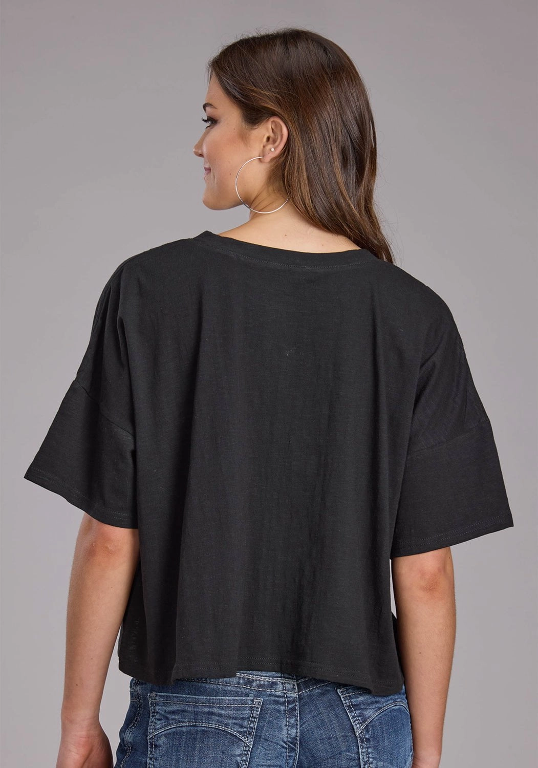 adult clothing Layered Collar Roper Womens Wild Mustang Black 100% Cotton S/S T-Shirt