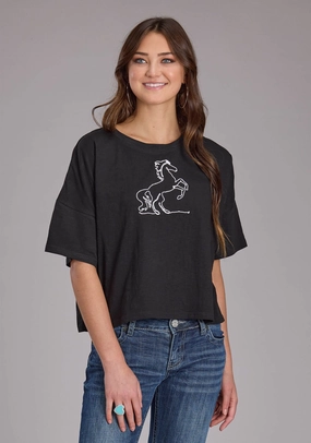 Bold Graphics Sustainable Choice Roper Womens Wild Mustang Black 100% Cotton S/S T-Shirt