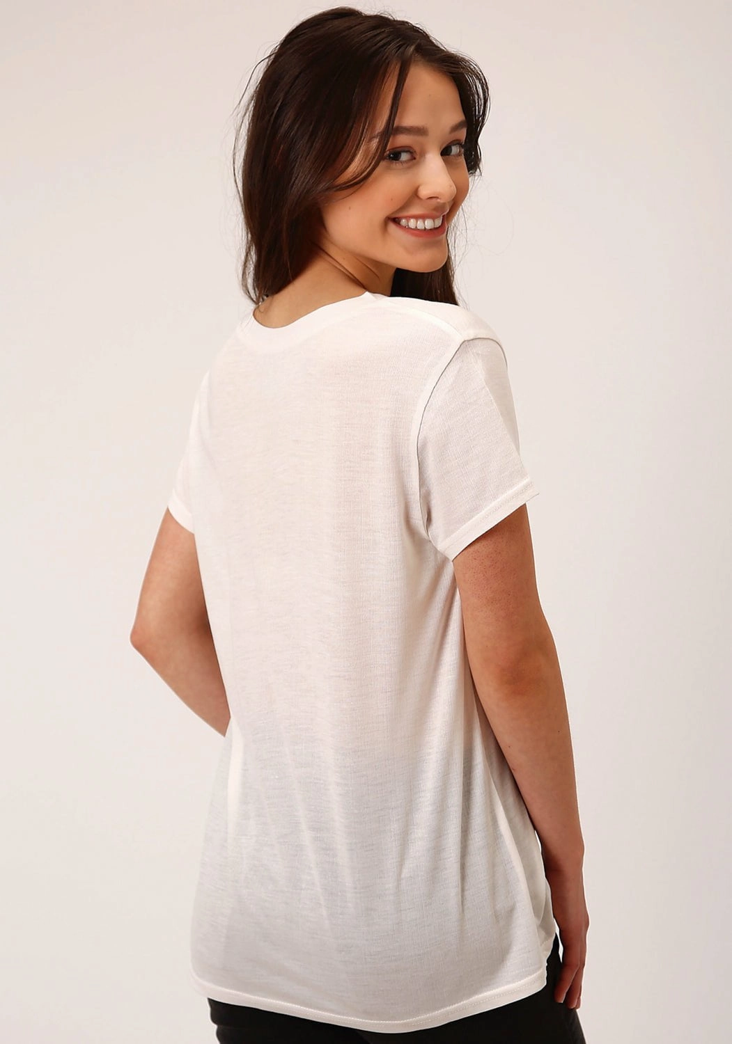 Adjustable Hem Roper Womens Wild West Ivory Poly/Rayon S/S T-Shirt