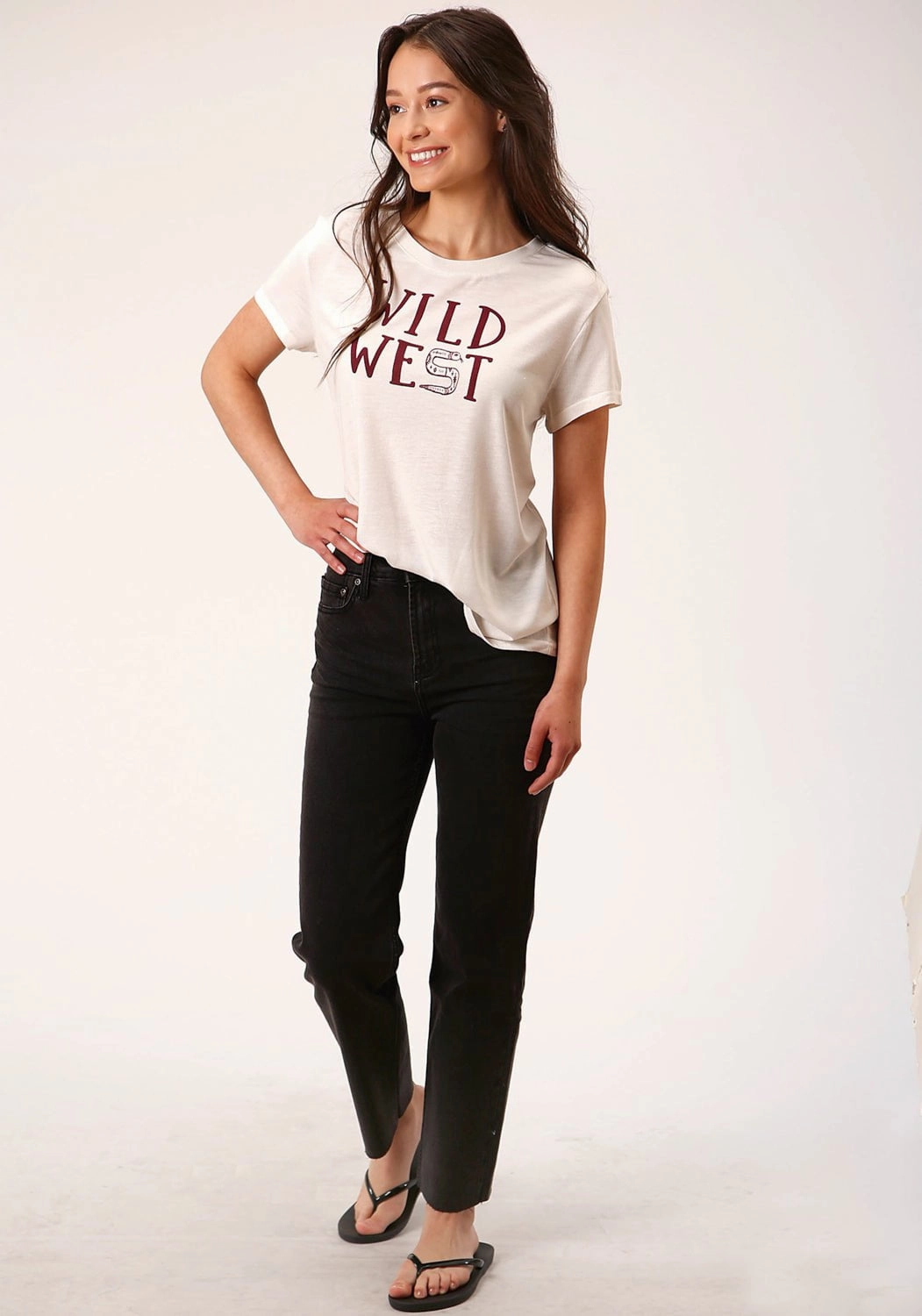 Roper Womens Wild West Ivory Poly/Rayon S/S T-Shirt Moisture Wicking Layer