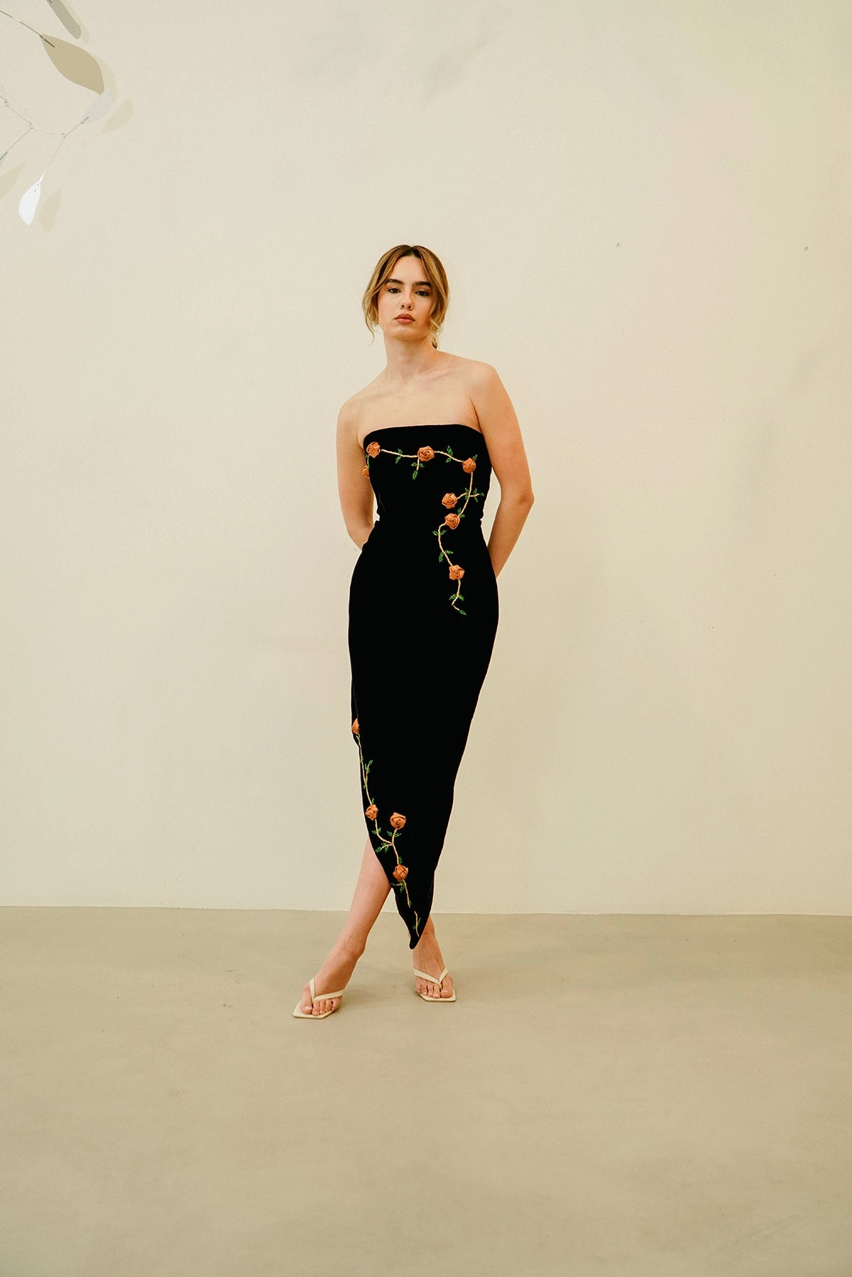 Gentle Drape Party Floral Rosette Velvet Dress