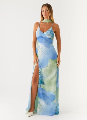 Sanctuary Maxi Dress - Flower Print Mixed Fabric Joy Glow