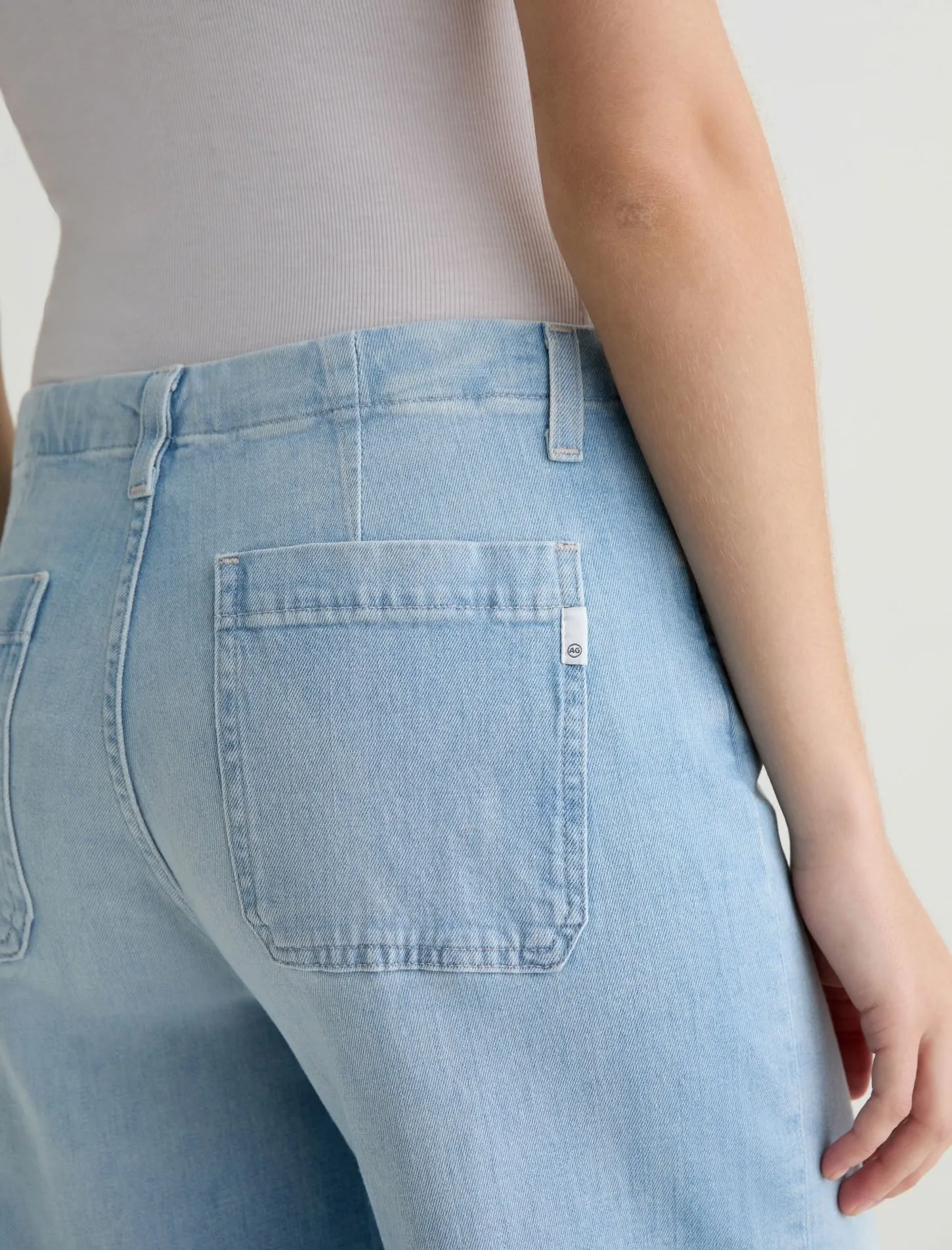 AG Stella Wide Leg Palazzo Cinched Jeans - Serendipity Minimal Shrinkage Fabric Work Ready Lightweight Textured