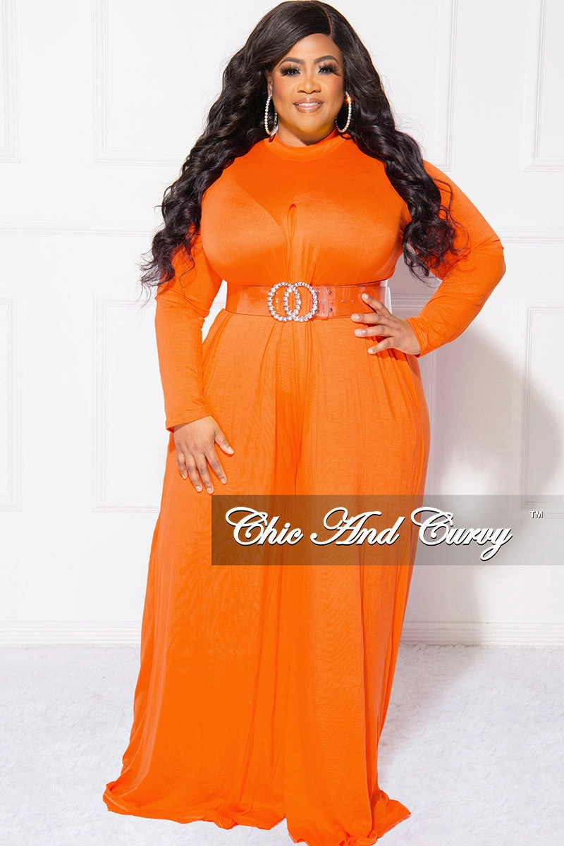 Final Sale Plus Size Long Sleeve Wide Leg Jumpsuit in Orange Casual Chic Look