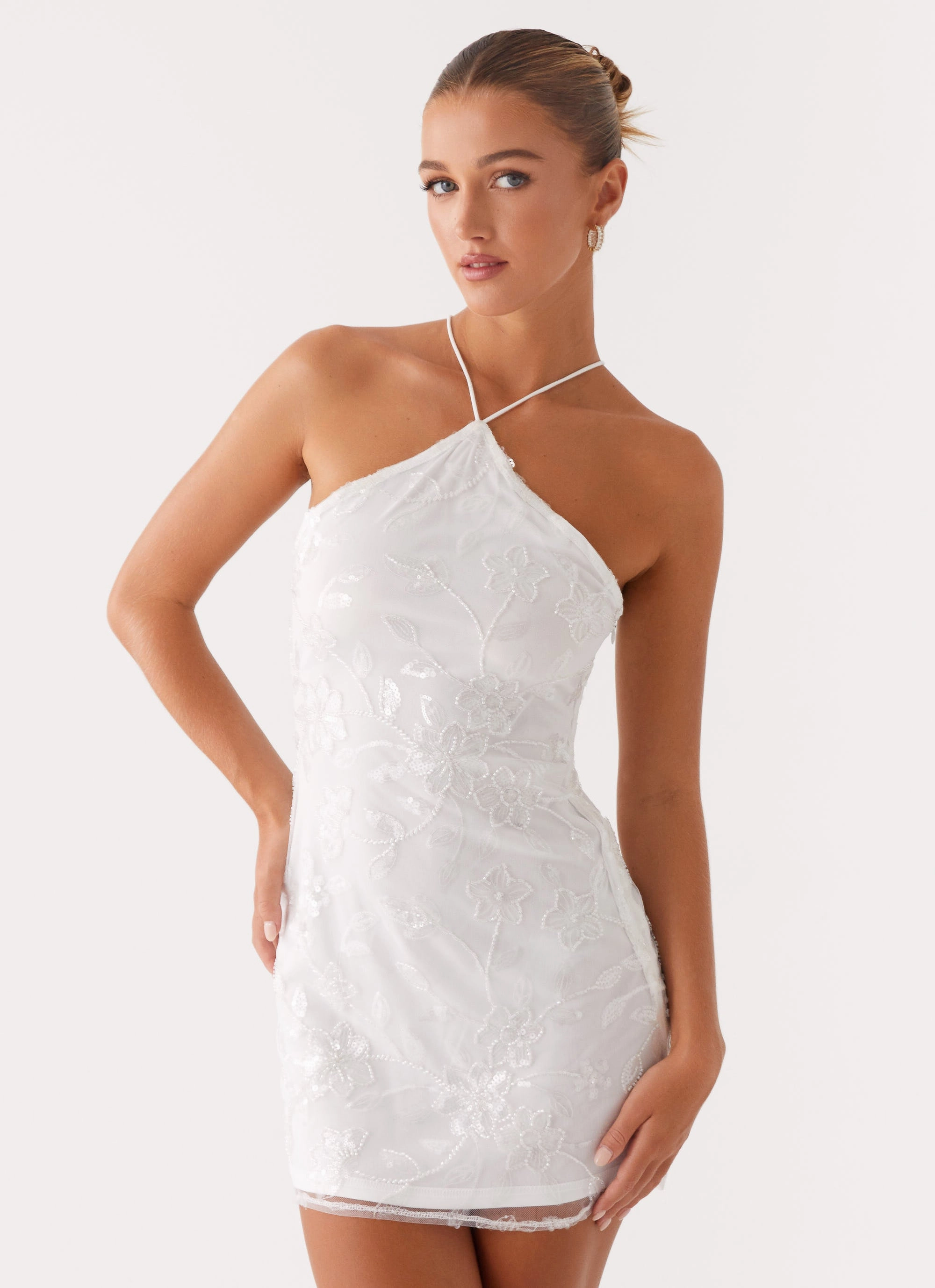 Rumi Beaded Mini Dress - White Elegant Layer
