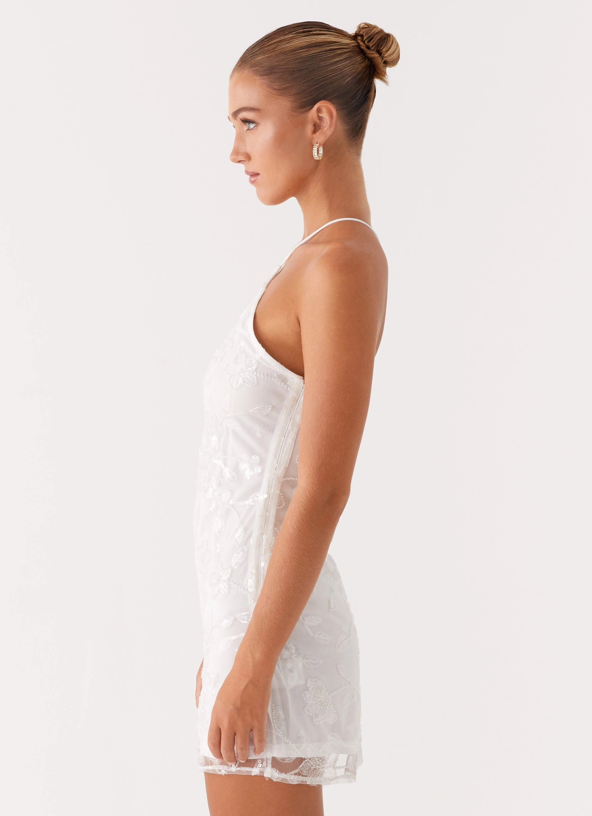 Rumi Beaded Mini Dress - White Relax Layers Brunch Tone