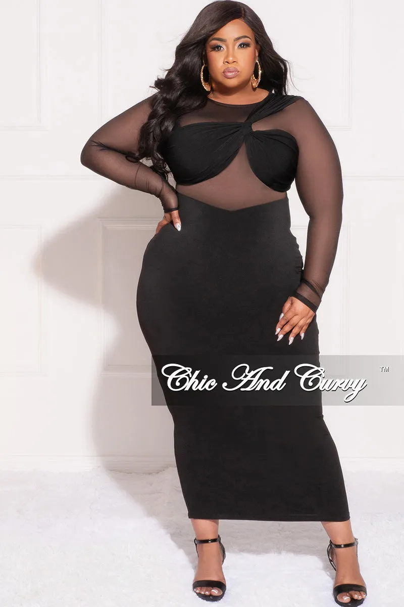 Final Sale Plus Size Mesh One Shoulder Twist Front Bra Top and Cutout Front BodyCon Dress in Black Reflective details
