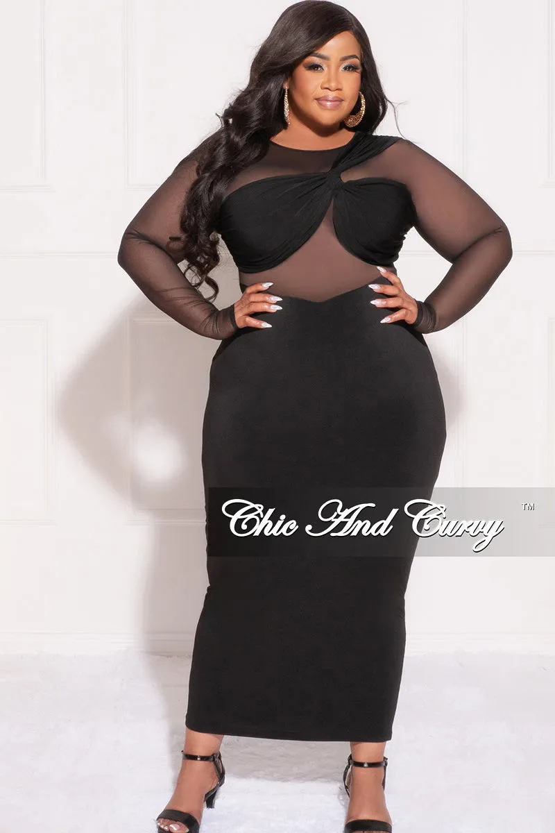 Final Sale Plus Size Mesh One Shoulder Twist Front Bra Top and Cutout Front BodyCon Dress in Black FrictionResistantEdging