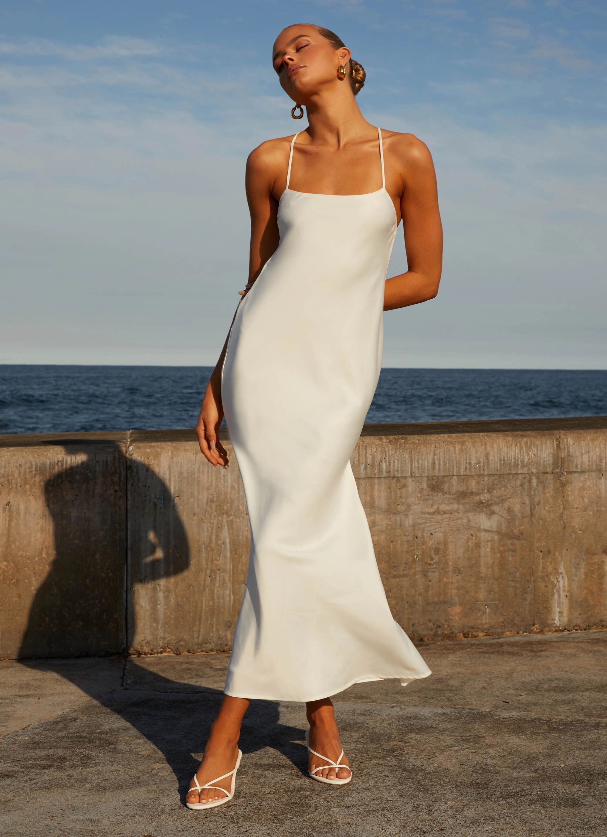 Built-In-Slip Fall Outfit Runway Royalty Maxi Dress - White
