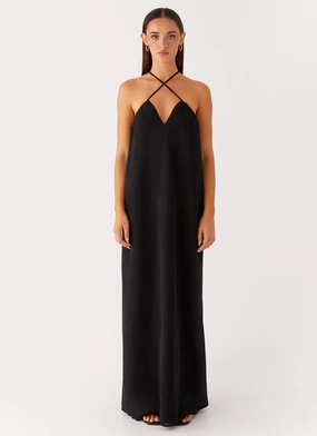 Saba Maxi Dress - Black Sheer Overlay