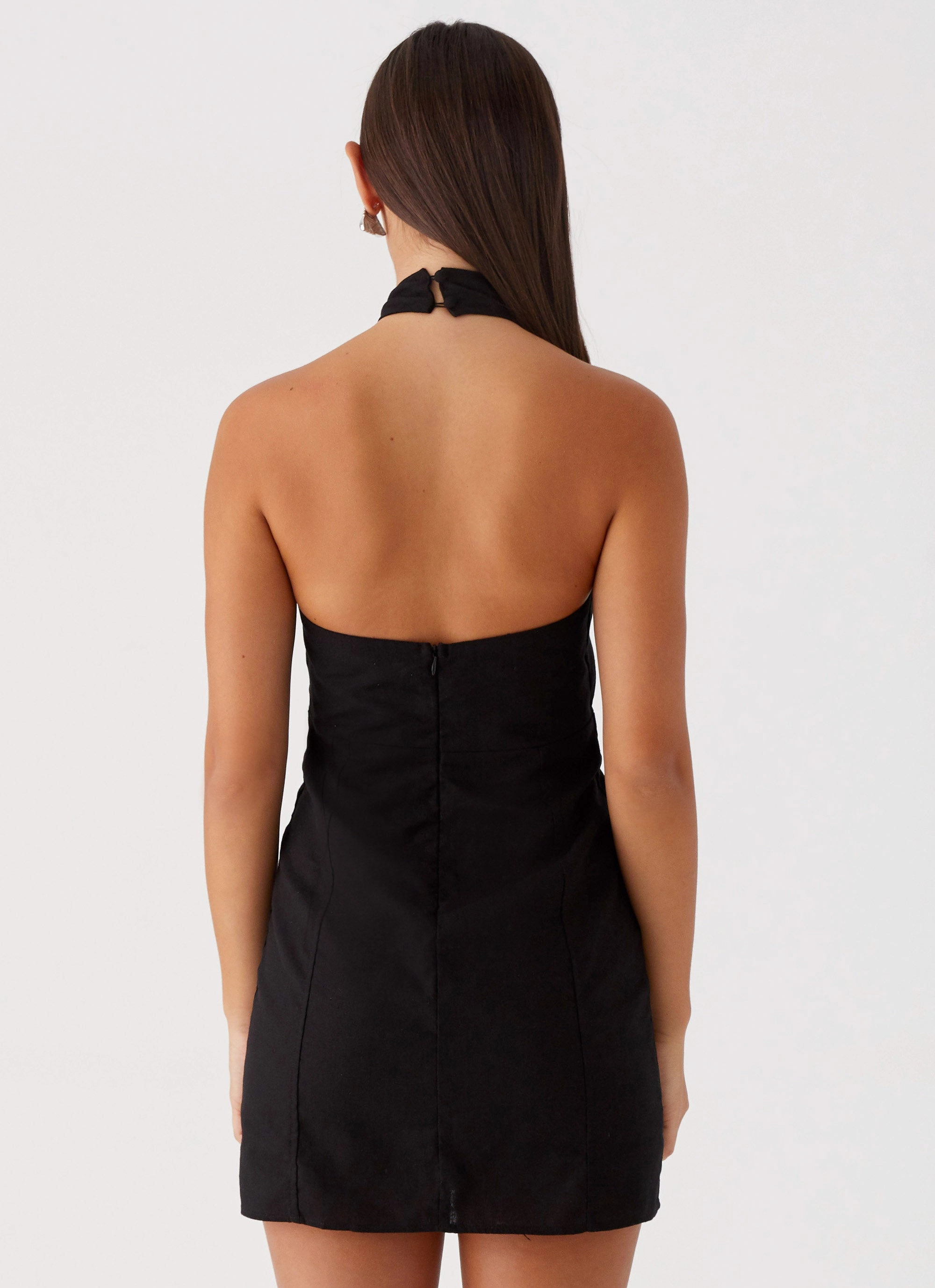 Sabine Linen Mini Dress - Black Playful Twist Cut-Out-Detail