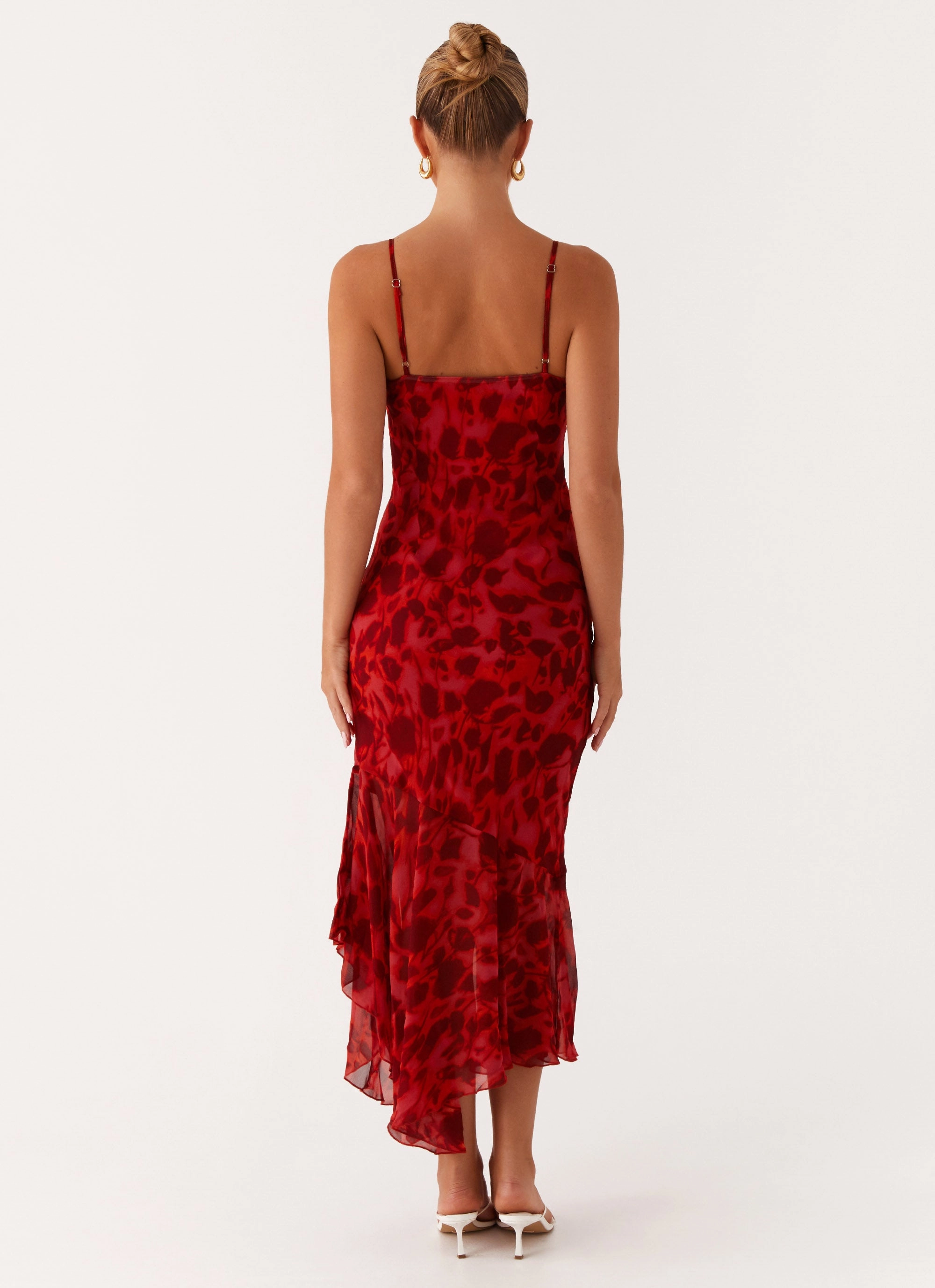 Soft Cut Chic and Cozy Wear Sally Midi Dress - Deep Red Floral