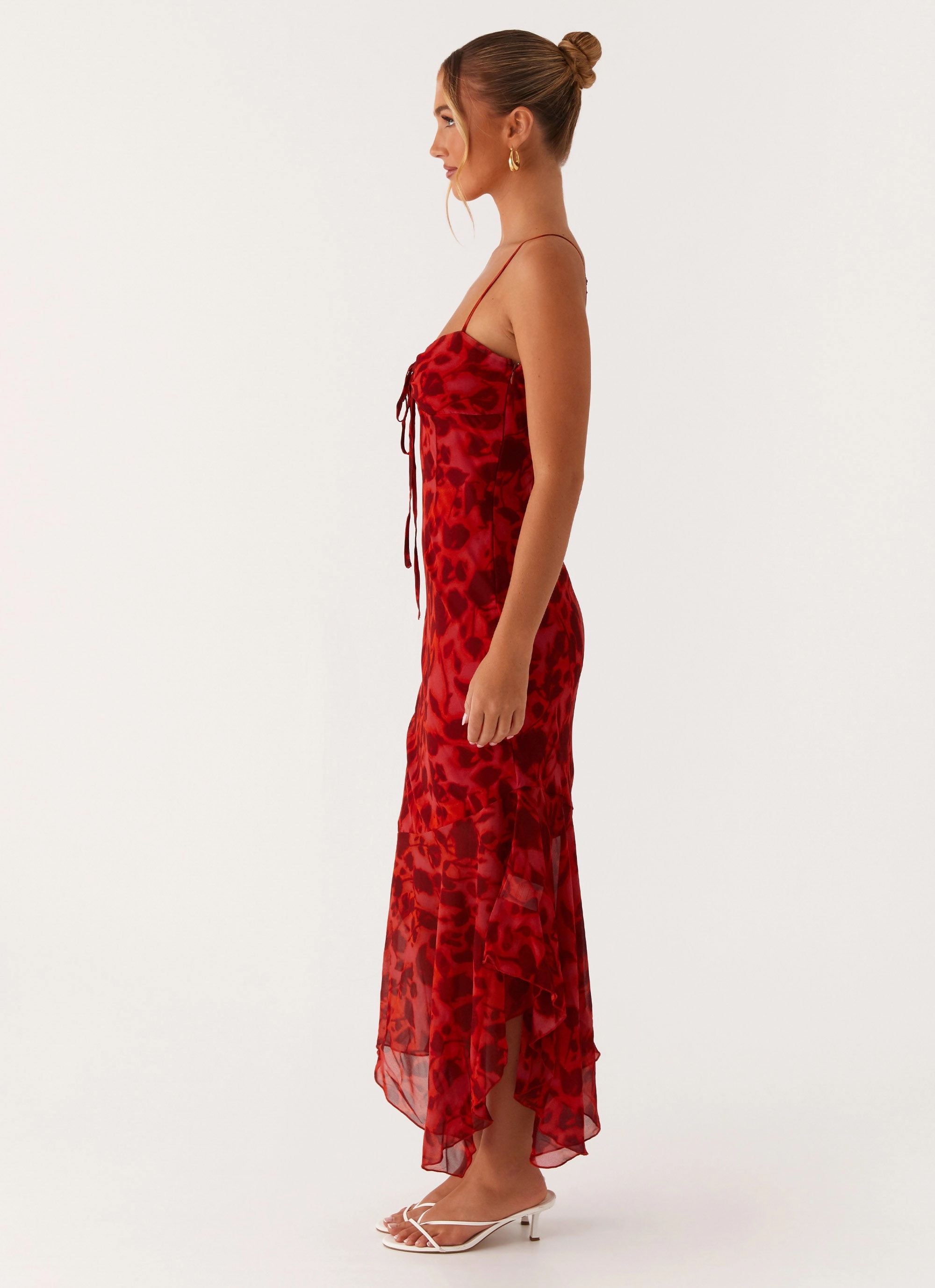 Skin Glow Luxe Mood Sally Midi Dress - Deep Red Floral