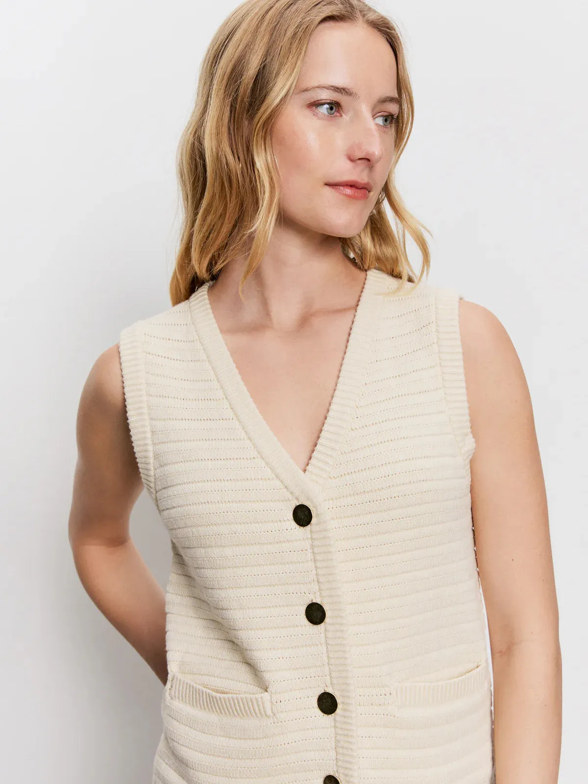 Thermal Regulating Design Airflow Ventilation Zones Sanctuary Textured Sweater Vest Macrame