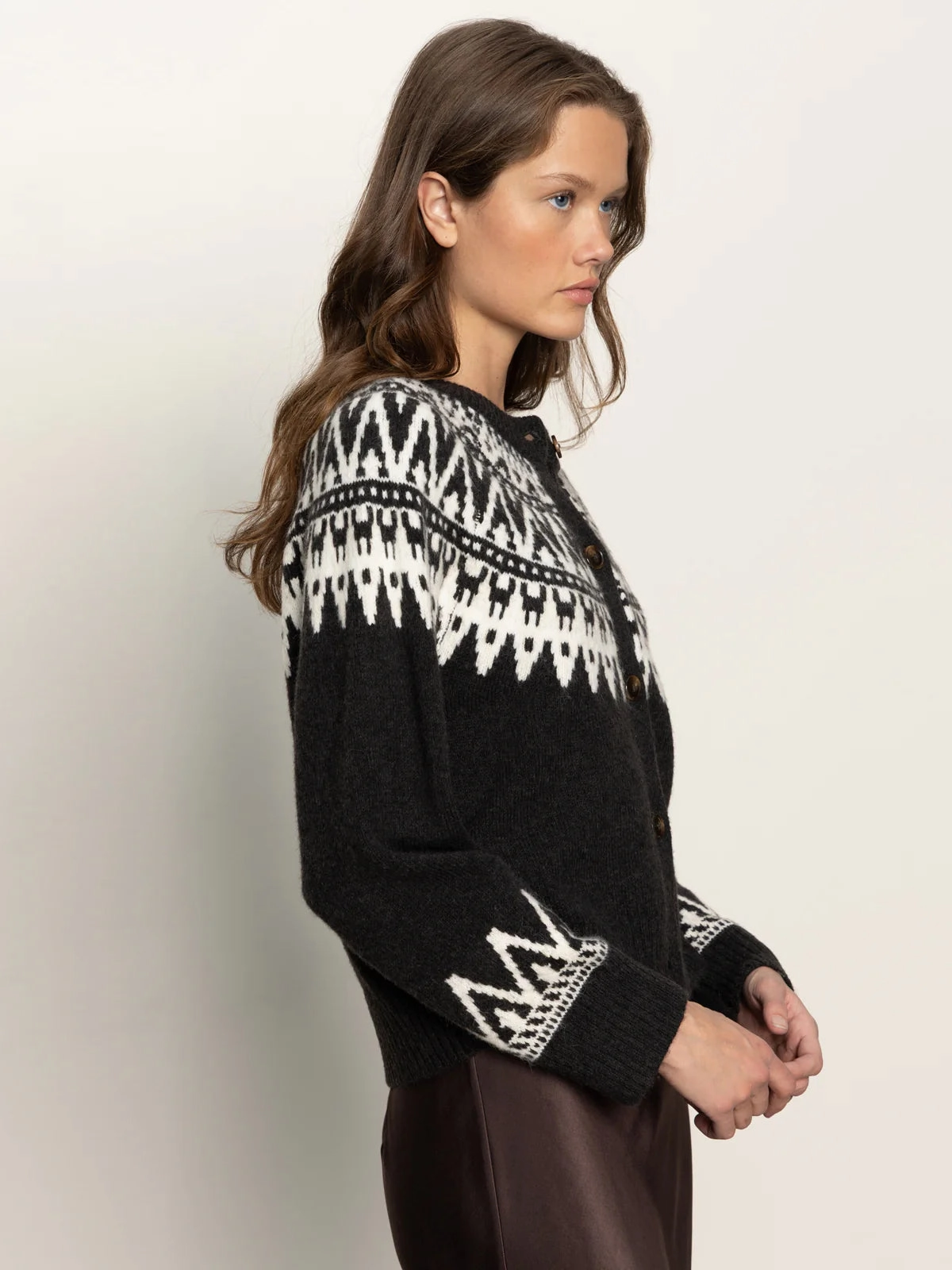 Plush Texture Clean Cut Sanctuary Fairisle Crewneck Cardi