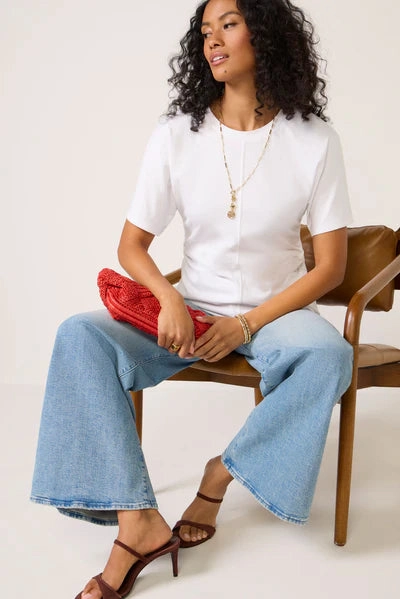 BondedEdges Sanctuary Shirred Waist Dolman Tee - White