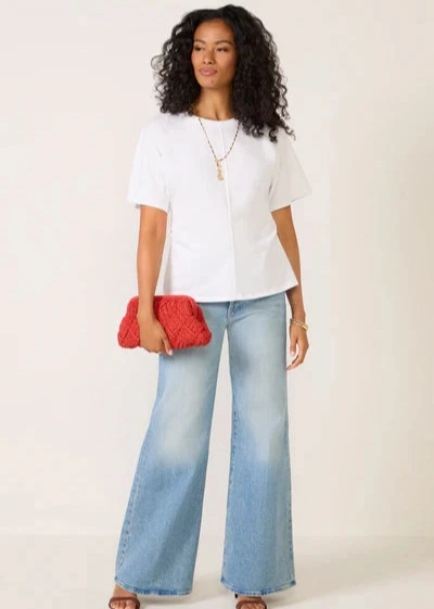 Relaxed Movement Sanctuary Shirred Waist Dolman Tee - White