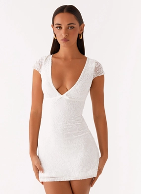 Nessa Mesh Mini Dress - White Balanced Lines Smooth Drape