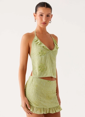 Summer Outfit High Elasticity Material Savoir Beaded Halter Top - Mint