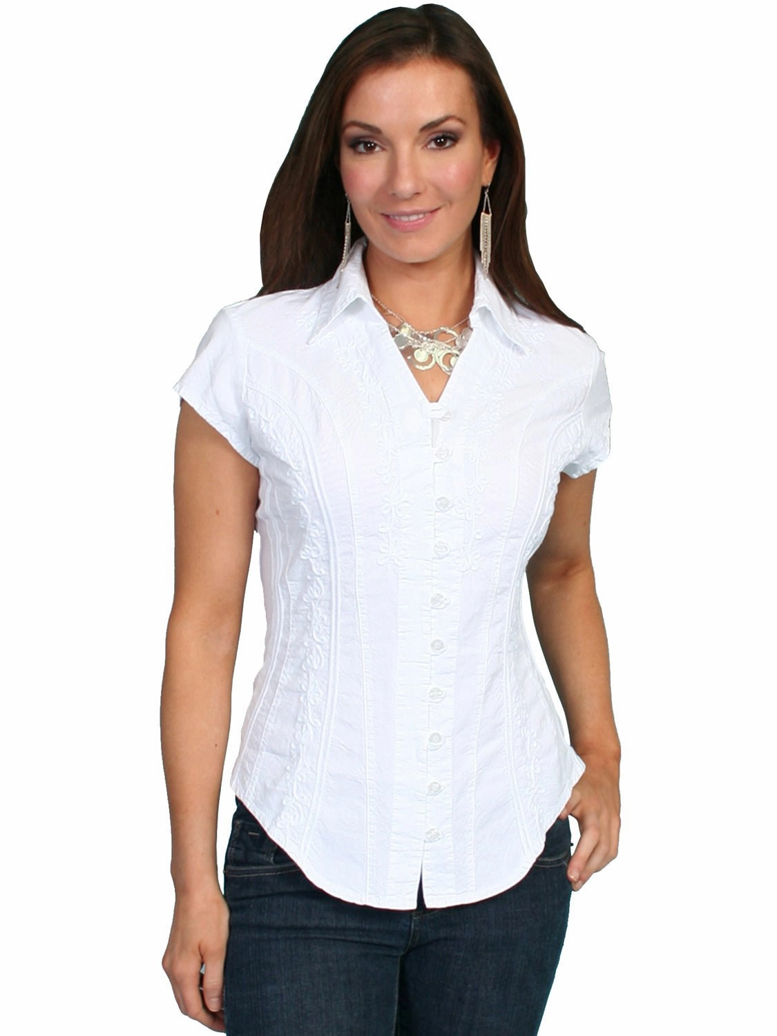 Scully Cantina Womens White 100% Cotton Cap Sleeve Vine Blouse Performance Fabric Lightweight Material