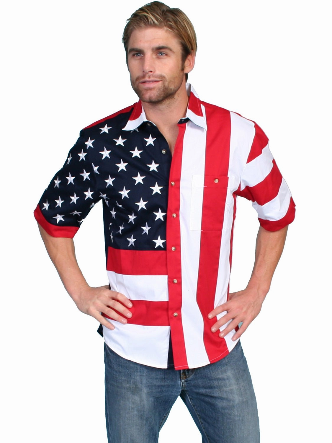 Scully Mens American Flag Red 100% Cotton S/S Shirt Anniversary Special